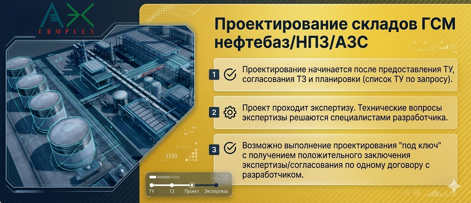 Проектирование АЗС, нефтебаз, складов ГСМ и НПЗ 